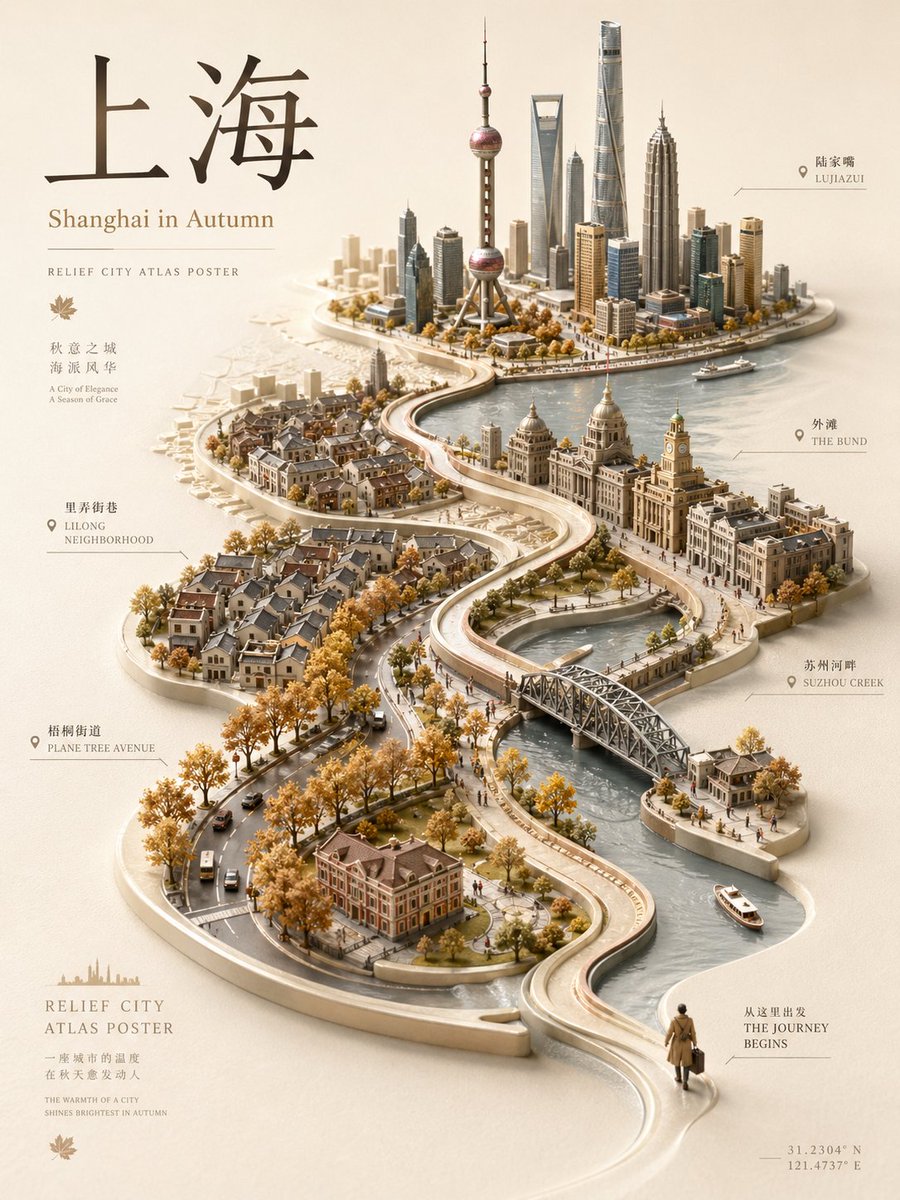 Relief City Atlas Poster With Seasonal Miniature Map — AI result, variation 2 of 4