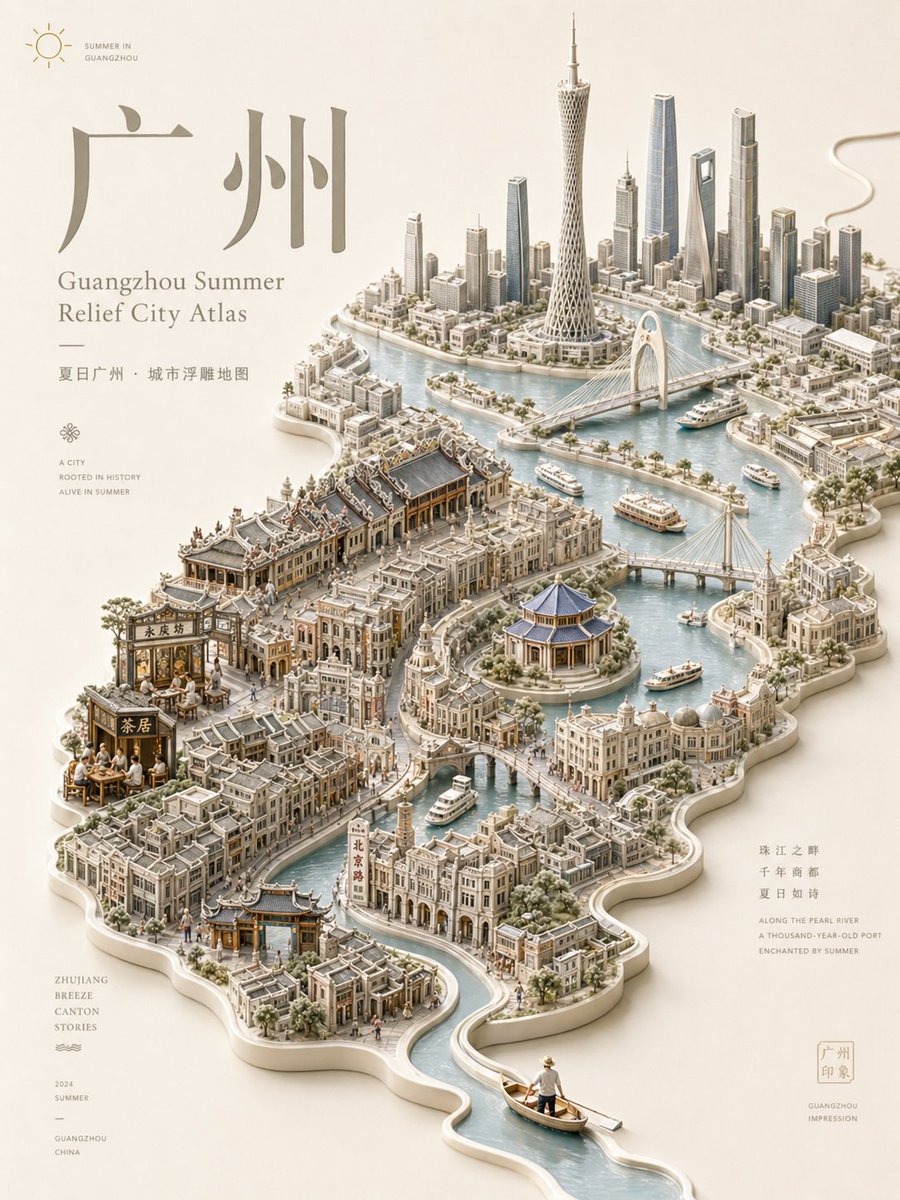 Relief City Atlas Poster With Seasonal Miniature Map — AI result, variation 3 of 4