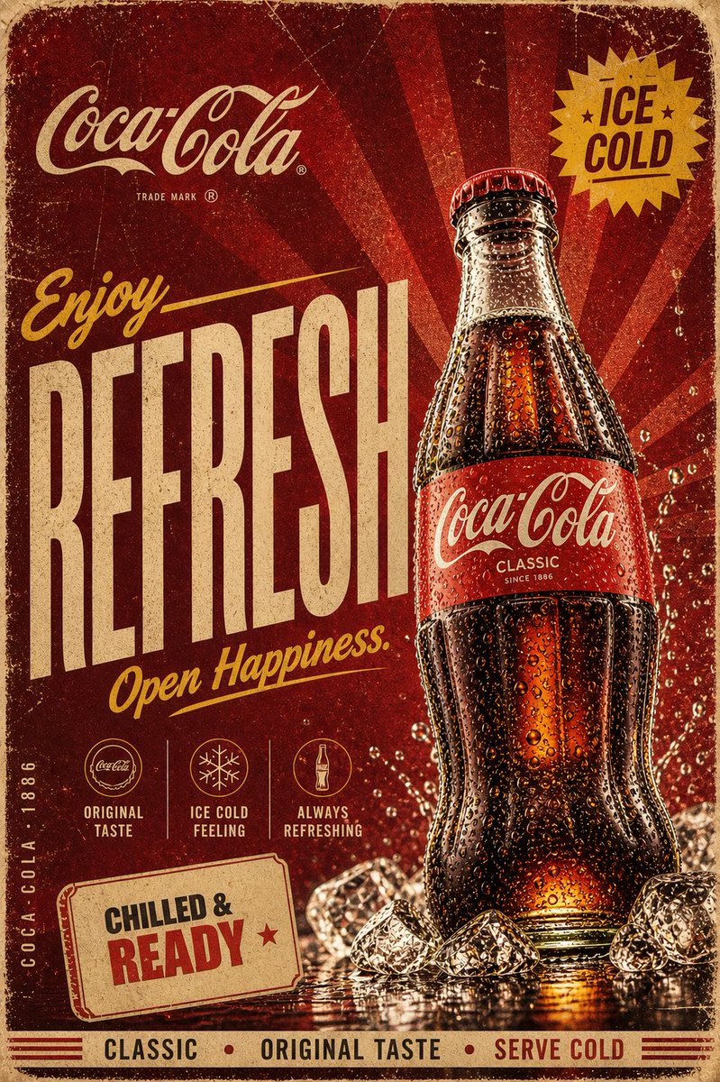 Retro Coca-Cola Bottle Poster in Vintage Style — AI result, variation 2 of 2
