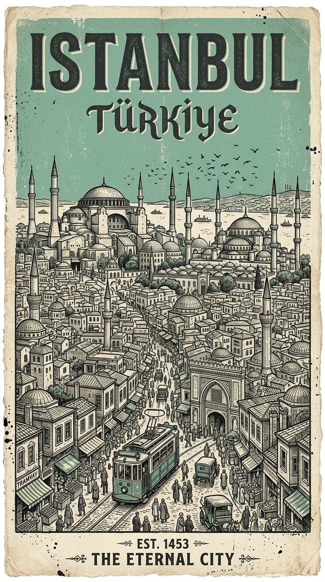 Retro Travel City Poster in Ink and Cream — AI result, variation 3 of 4