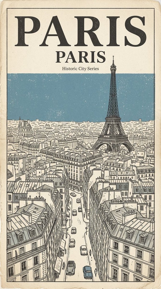 Retro Travel City Poster in Ink and Cream — AI result, variation 4 of 4