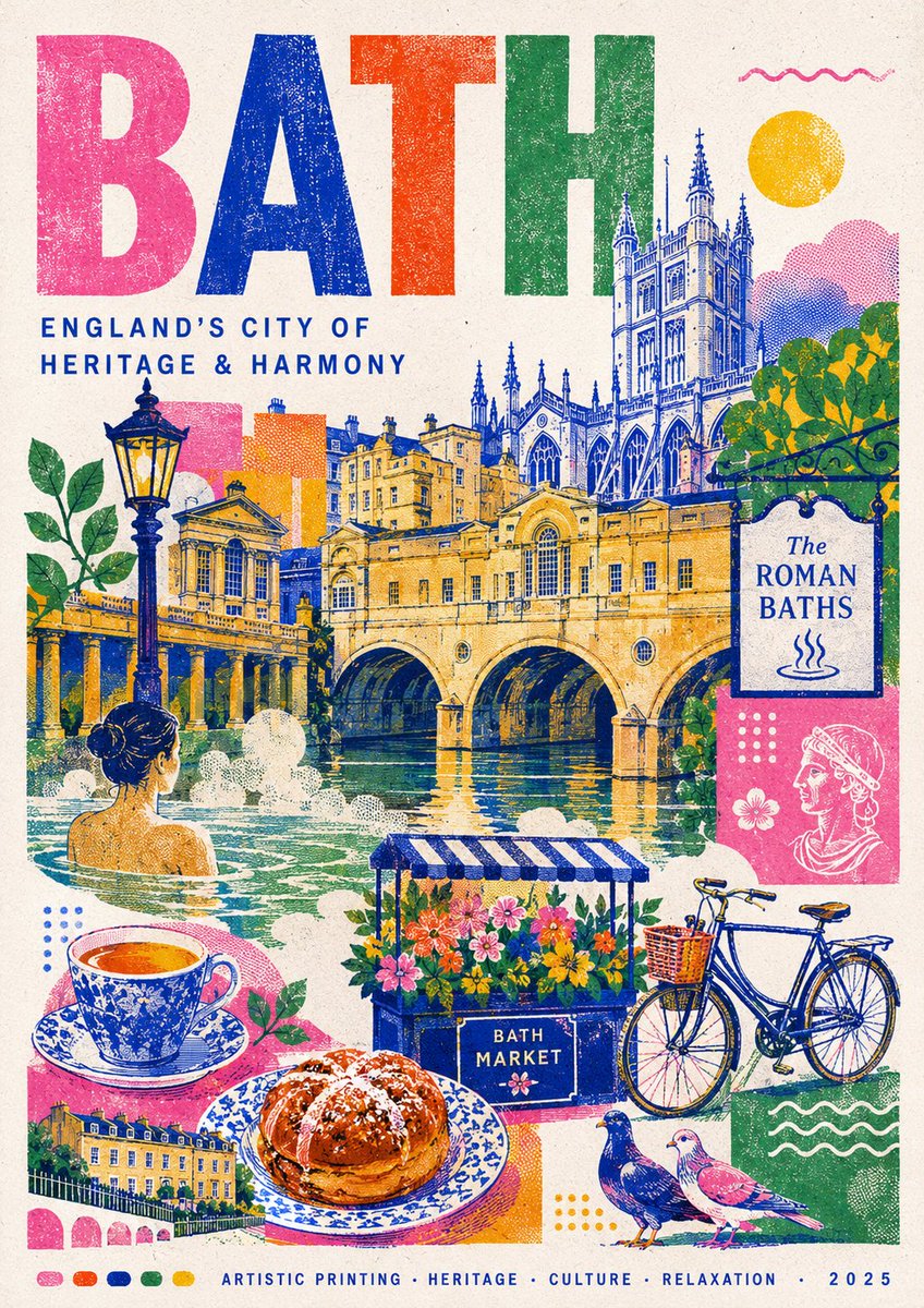 Risograph Travel Poster With Overlapping Fluorescent Inks — AI result, variation 2 of 2