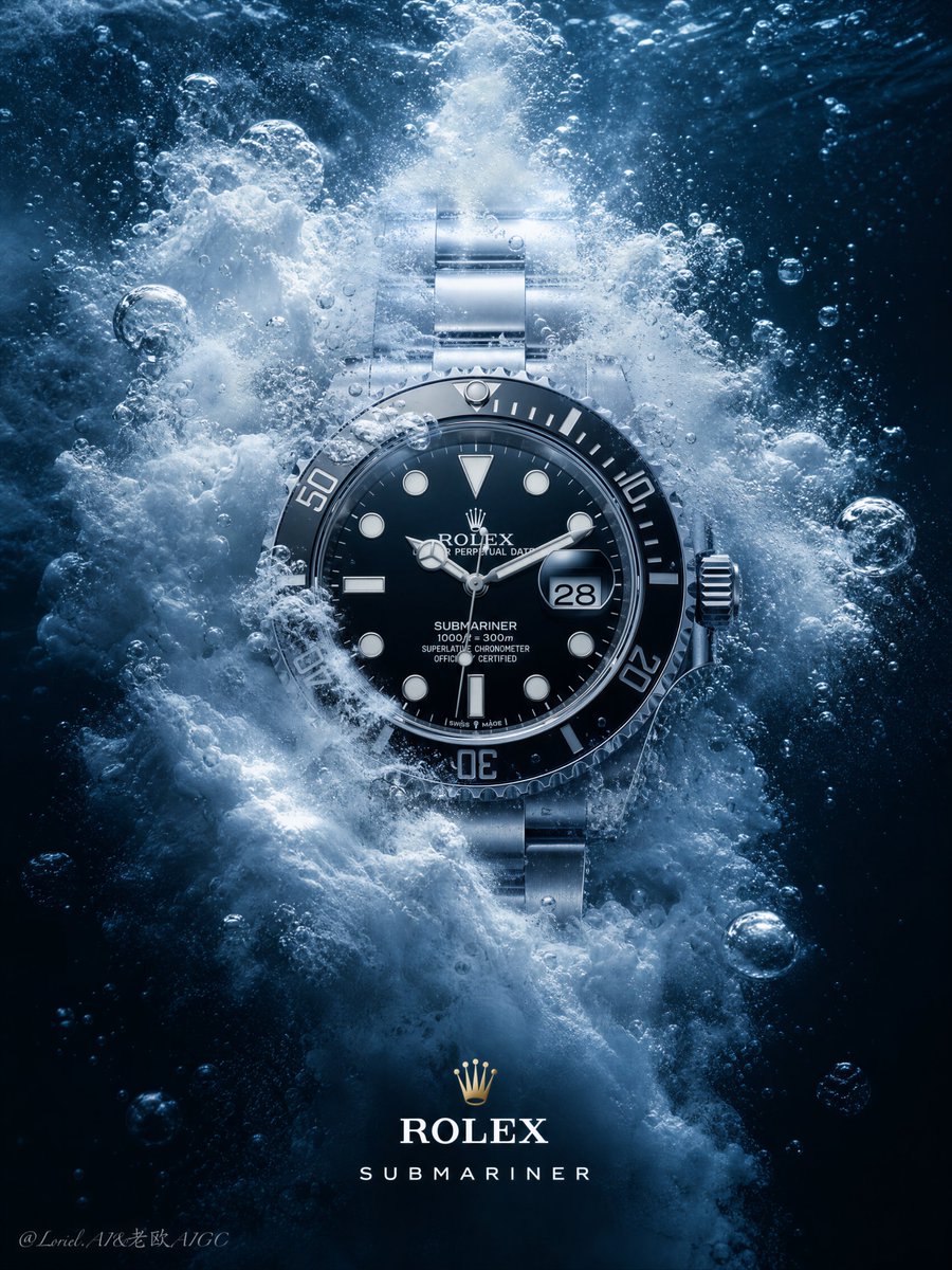 Rolex Submariner in High-Speed Foam Poster — AI result, variation 2 of 2