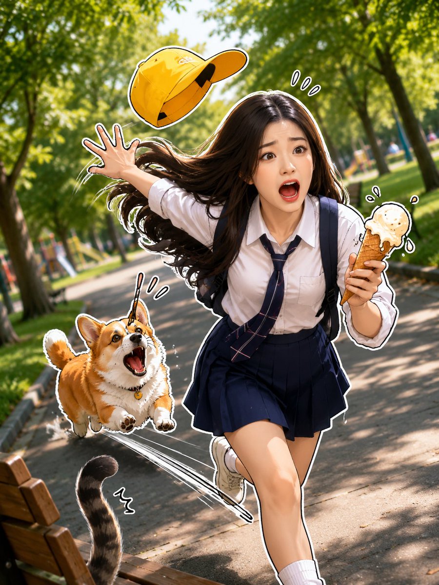 Running Woman Chased by Corgi Sticker Art — AI result, variation 2 of 4