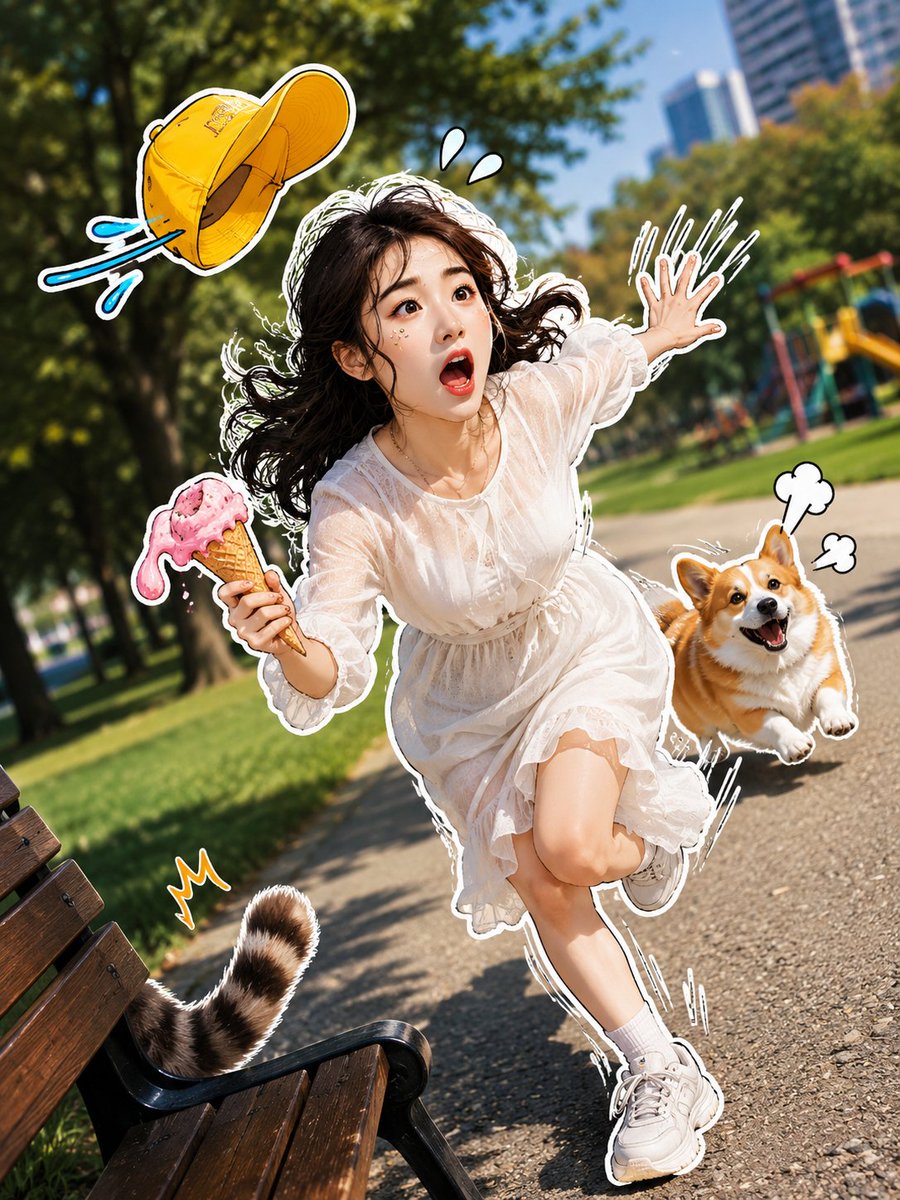 Running Woman Chased by Corgi Sticker Art — AI result, variation 4 of 4