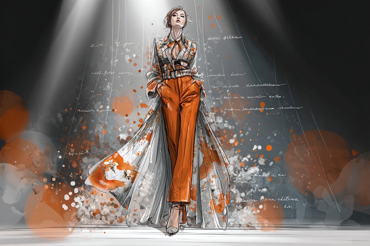 Runway Fashion Sketch With Fabric Swatches — AI result, variation 3 of 4