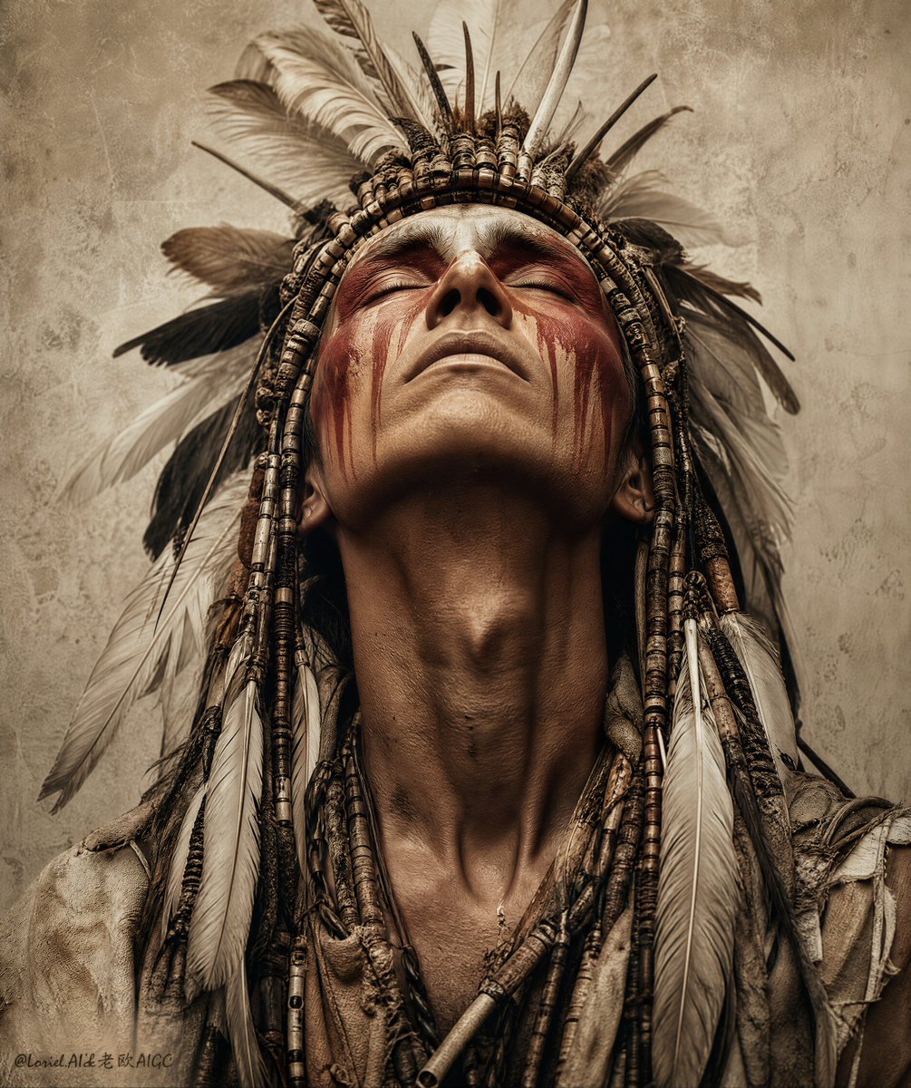 Sacred Ceremonial Portrait with Feather Headpiece — AI result, variation 2 of 2