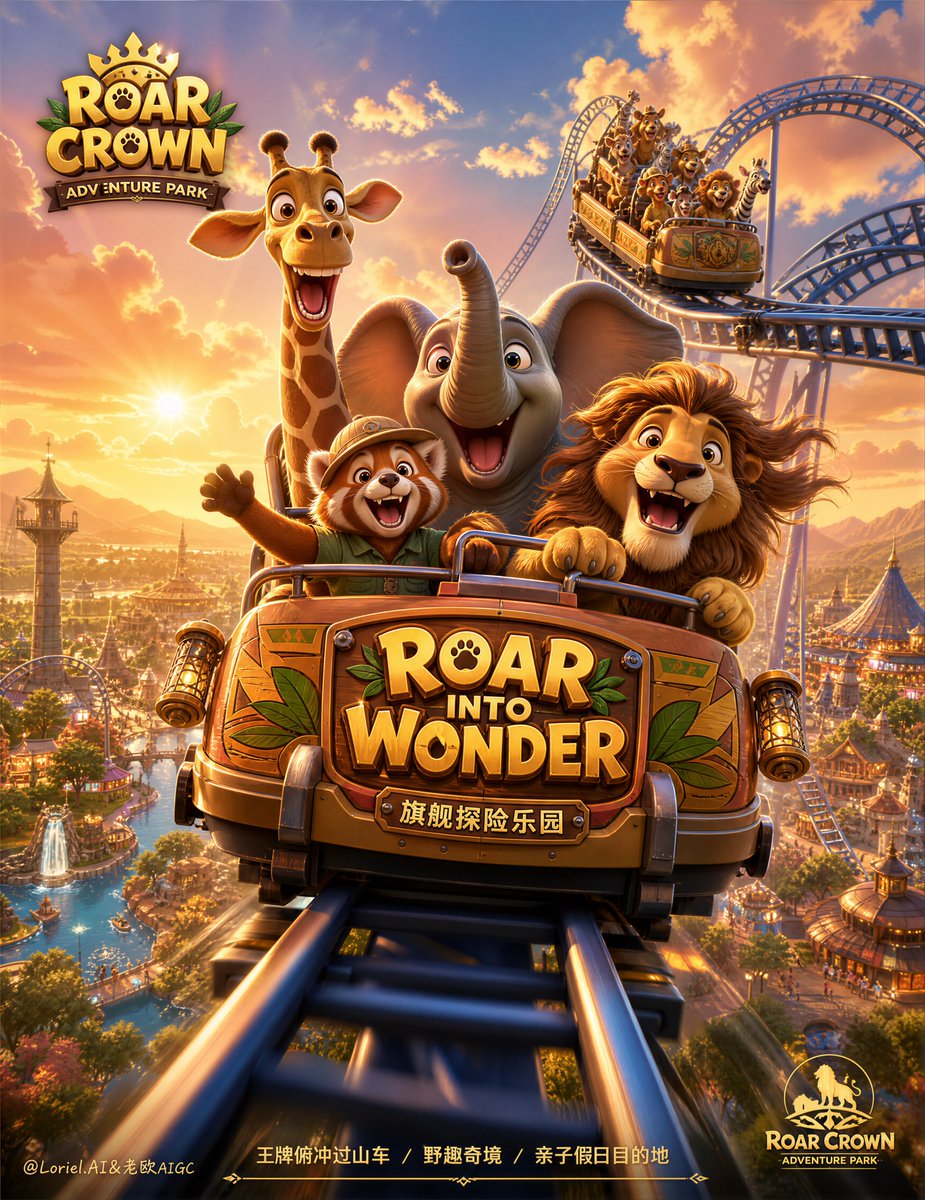 Safari Plunge Coaster Park Poster in 3D Cartoon — AI result, variation 2 of 2