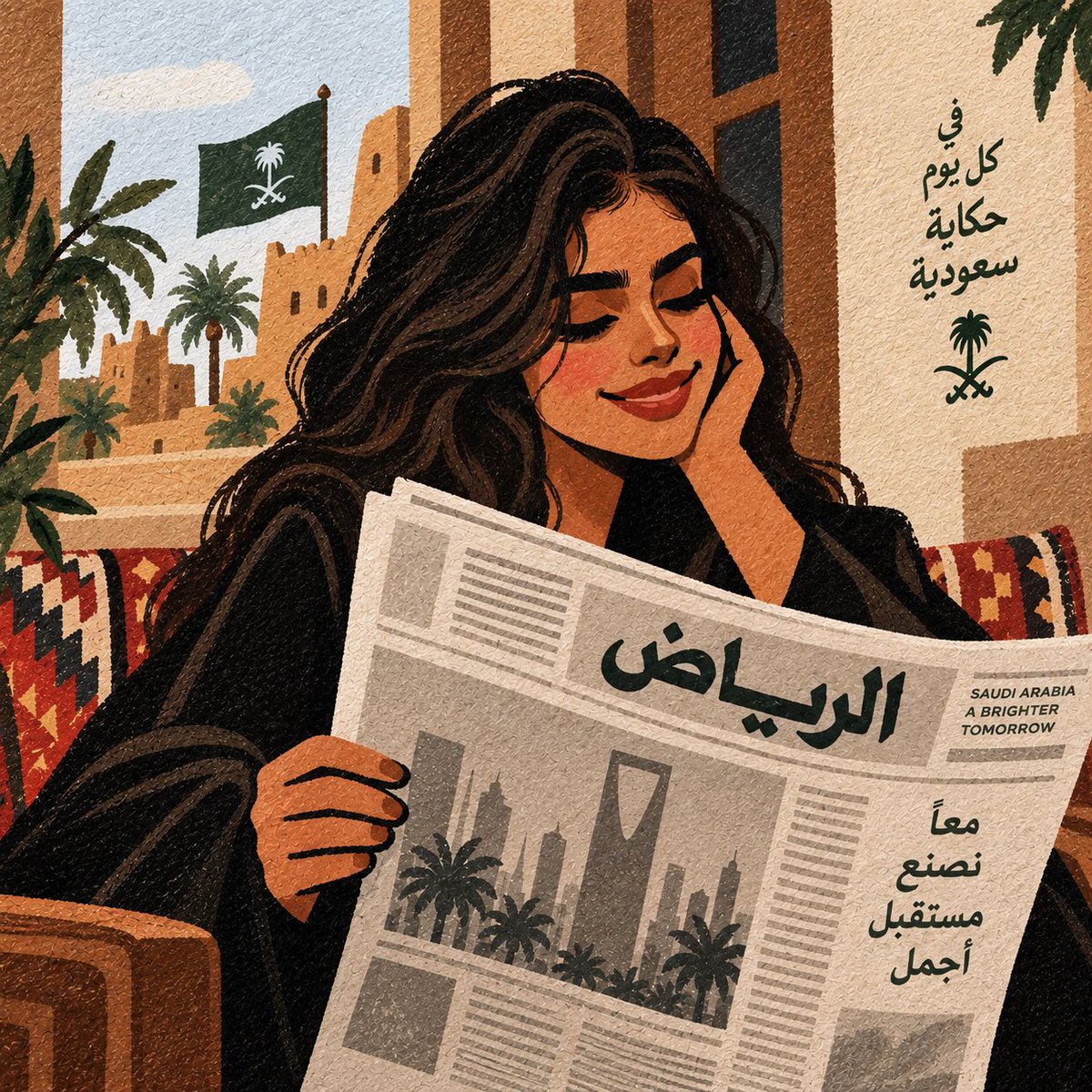 Saudi-Themed Cartoon Illustration With Handmade Texture — AI result, variation 2 of 3