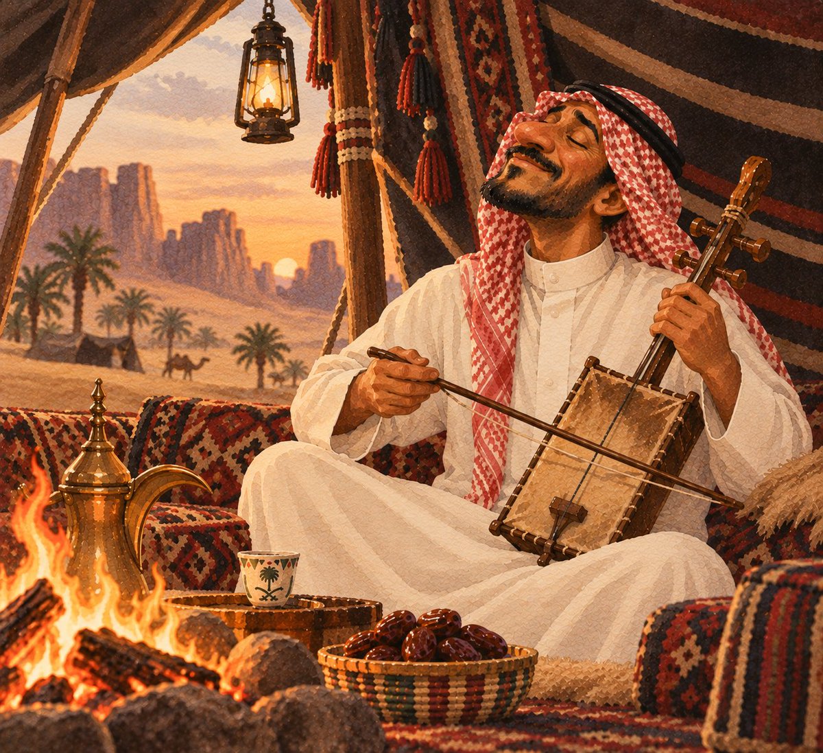 Saudi-Themed Cartoon Illustration With Handmade Texture — AI result, variation 3 of 3