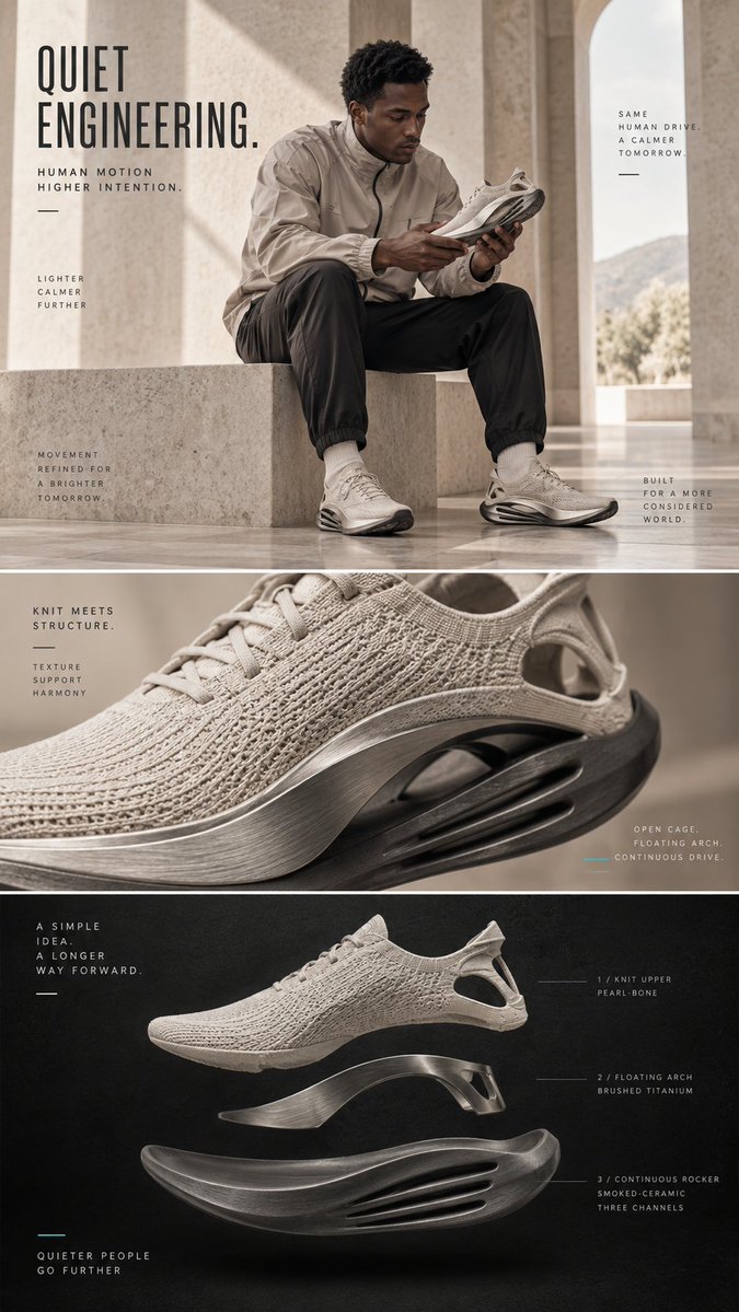 Sculptural Sneaker Panel Layout in Obsidian and Titanium — AI result, variation 3 of 4