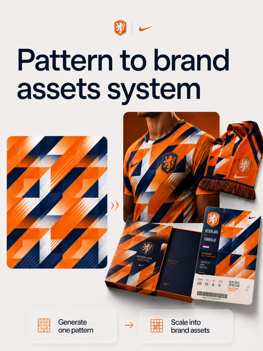 A repeating abstract tile built from layered translucent geometry, diagonal bands, and curved modular shapes in a national team's palette. It reads as athletic…