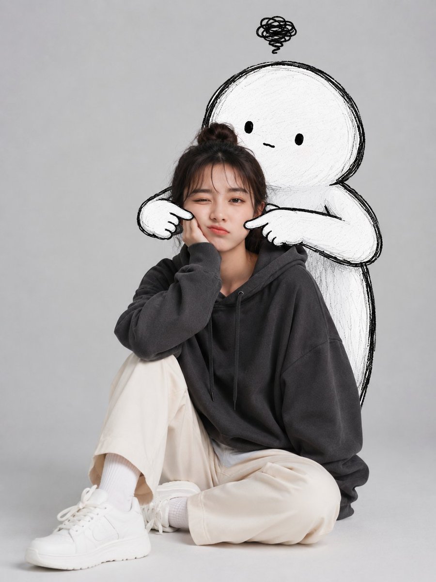 Seated Portrait With Doodle Hug in Studio — AI result, variation 2 of 4