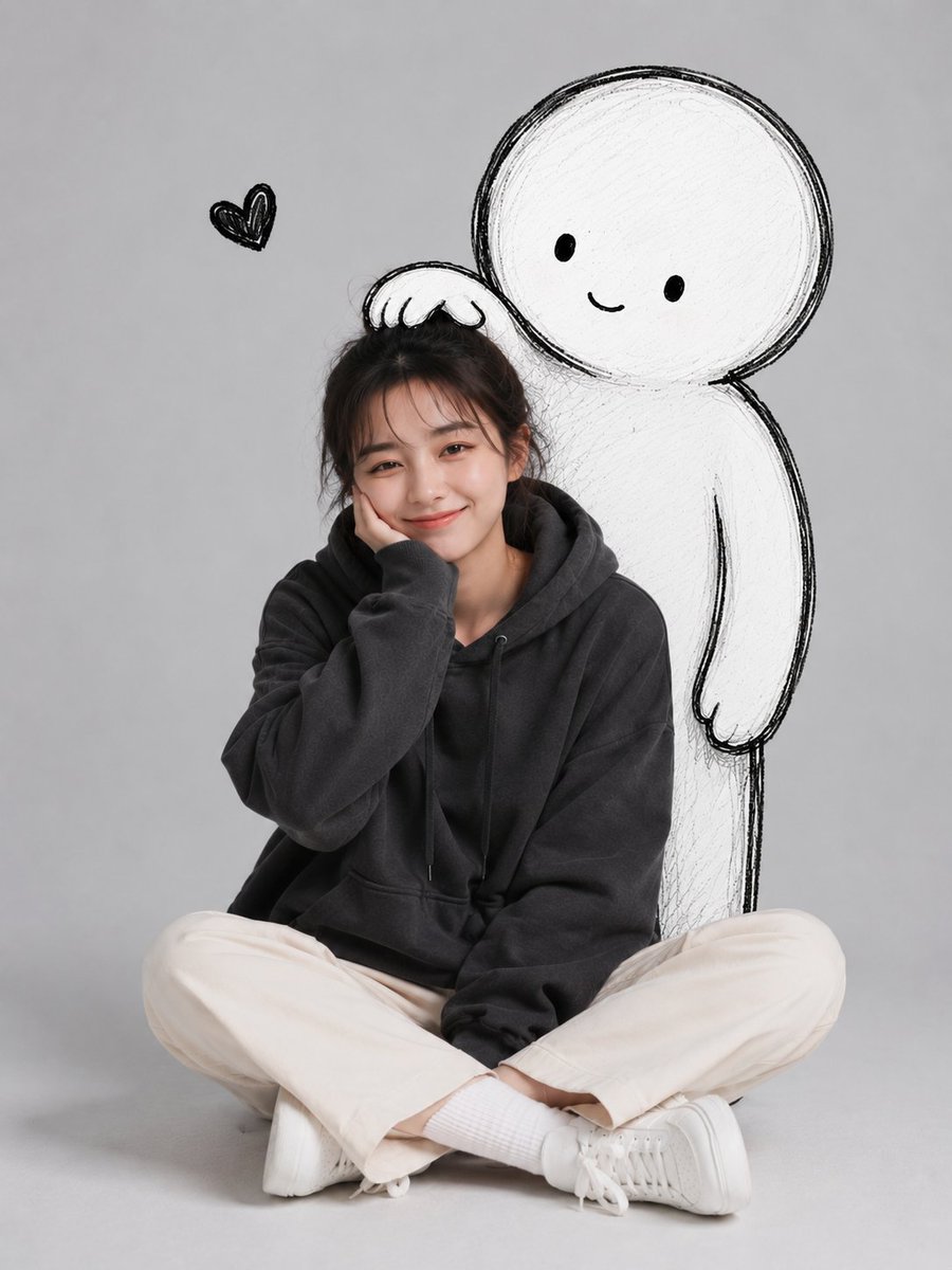 Seated Portrait With Doodle Hug in Studio — AI result, variation 3 of 4