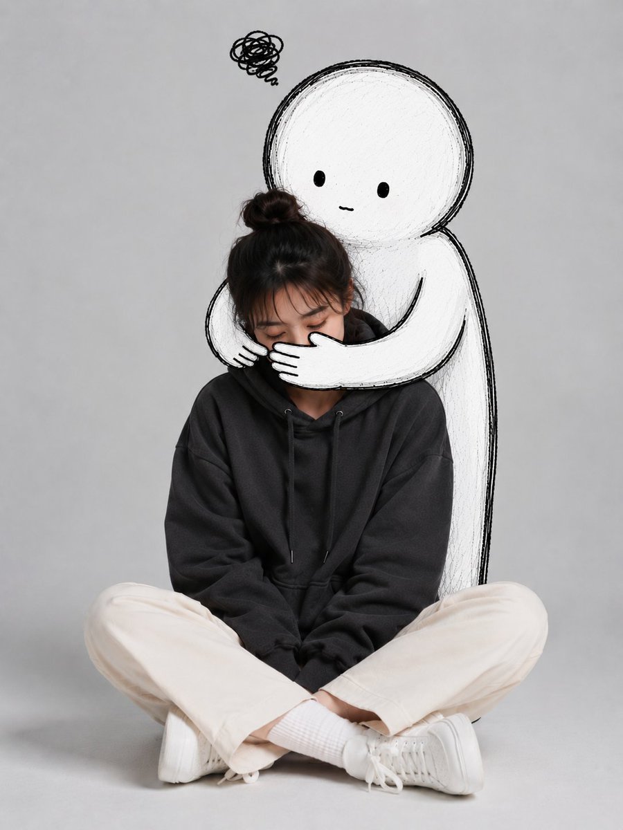 Seated Portrait With Doodle Hug in Studio — AI result, variation 4 of 4