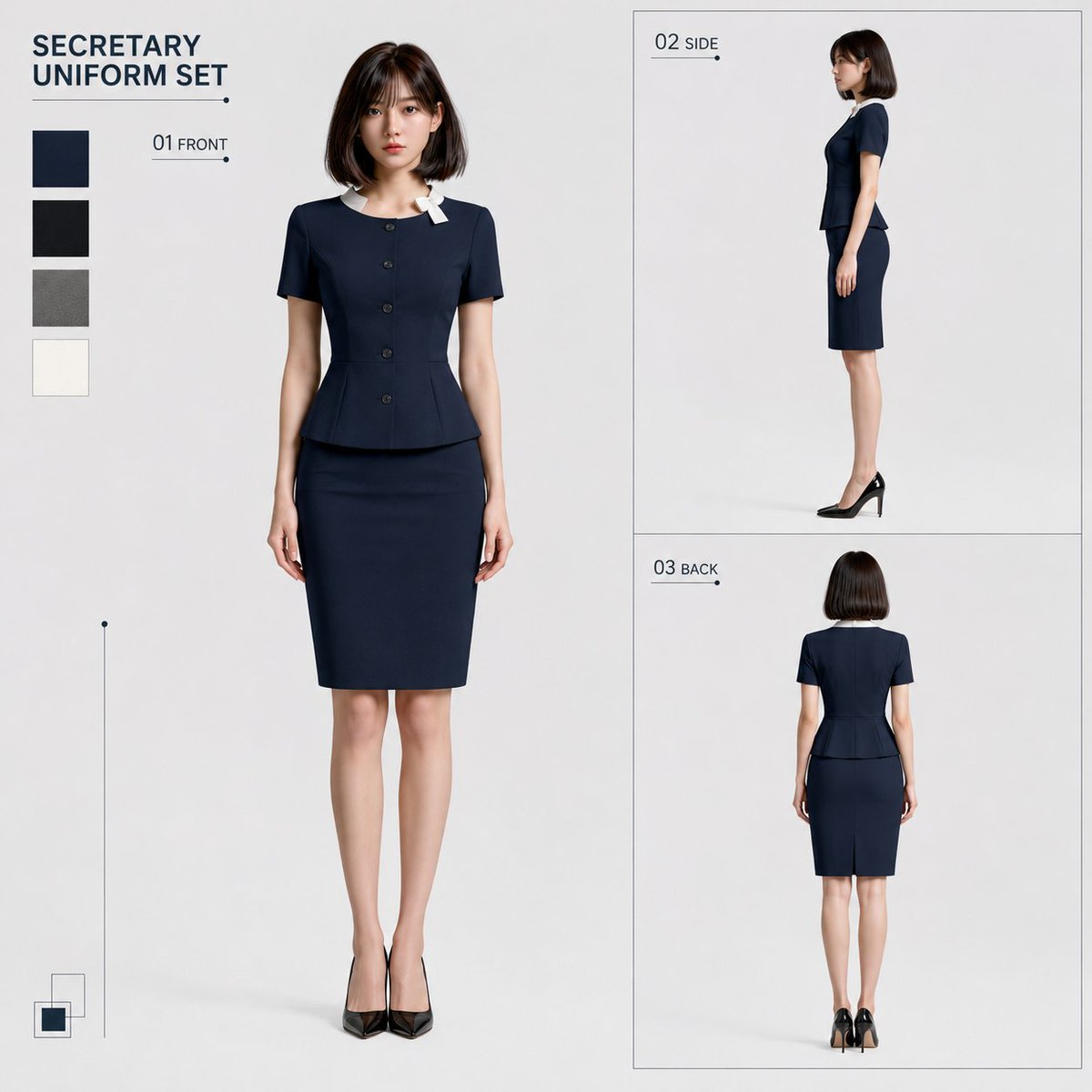 Secretary Uniform Character Sheet in Photorealistic Style — AI result, variation 2 of 4