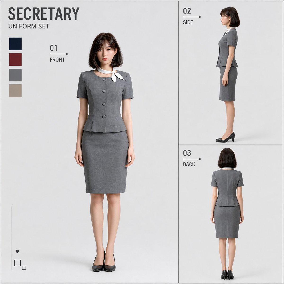 Secretary Uniform Character Sheet in Photorealistic Style — AI result, variation 3 of 4