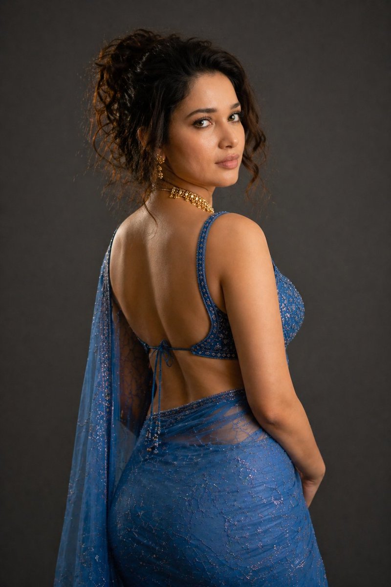 Sheer Blue Saree Studio Portrait in Fashion Style — AI result, variation 3 of 3