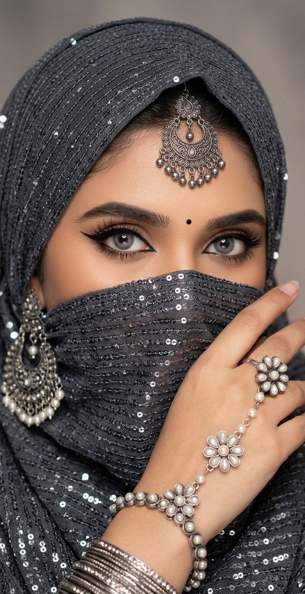 Silver Jewelry Sequined Hijab Portrait — AI result, variation 2 of 2