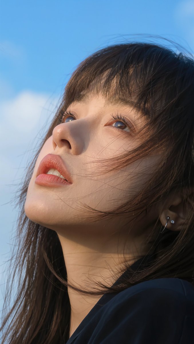 Sky-Gazing Portrait with Windswept Hair — AI result, variation 3 of 4