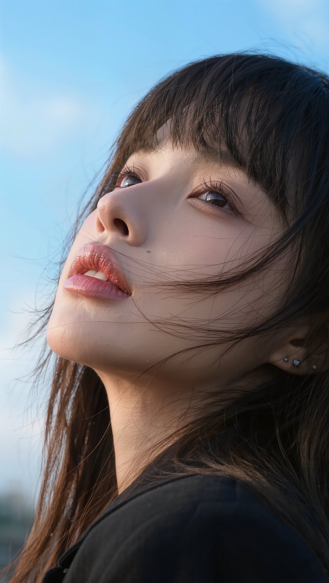 Sky-Gazing Portrait with Windswept Hair — AI result, variation 4 of 4