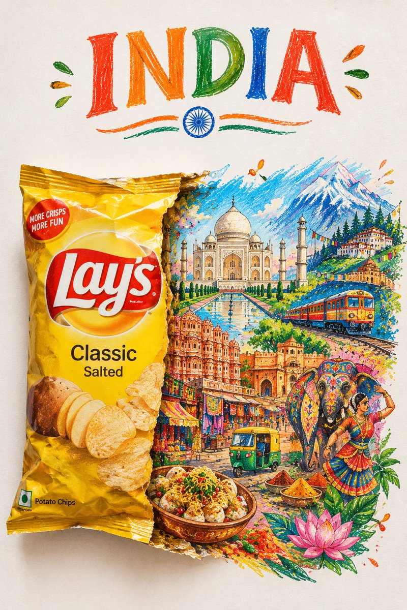 Snack Package Opening Into Country Illustration — AI result, variation 2 of 2
