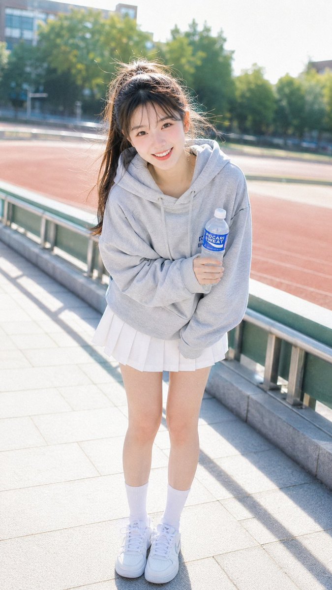 Soft CCD Campus Portrait in Plaid Skirt — AI result, variation 2 of 3
