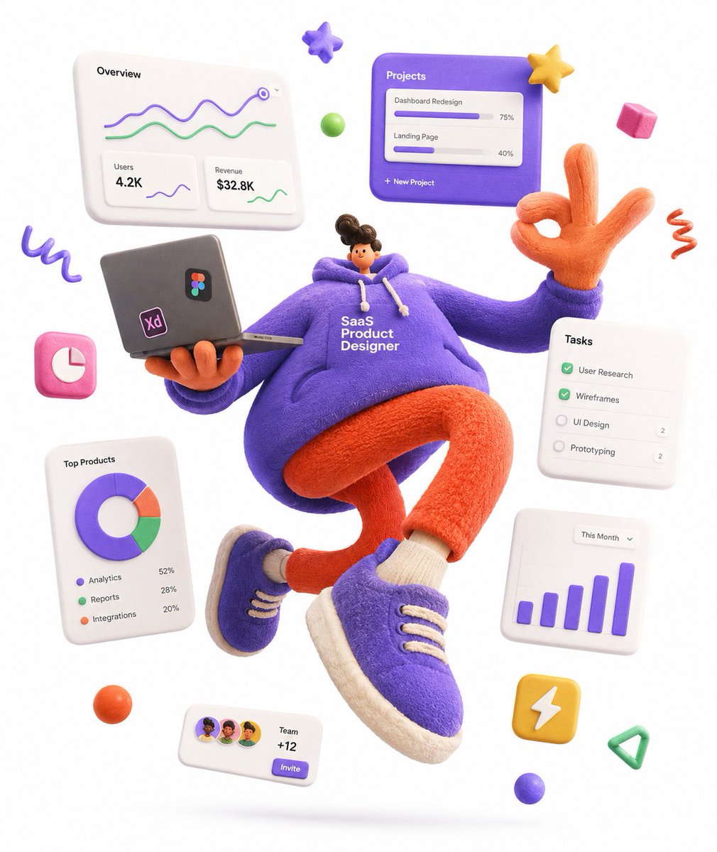 Soft-Sculpture SaaS Designer 3D Illustration — AI result, variation 2 of 3