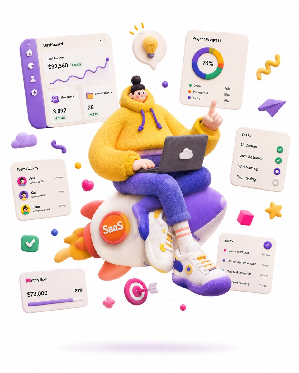 Soft-Sculpture SaaS Designer 3D Illustration — AI result, variation 3 of 3