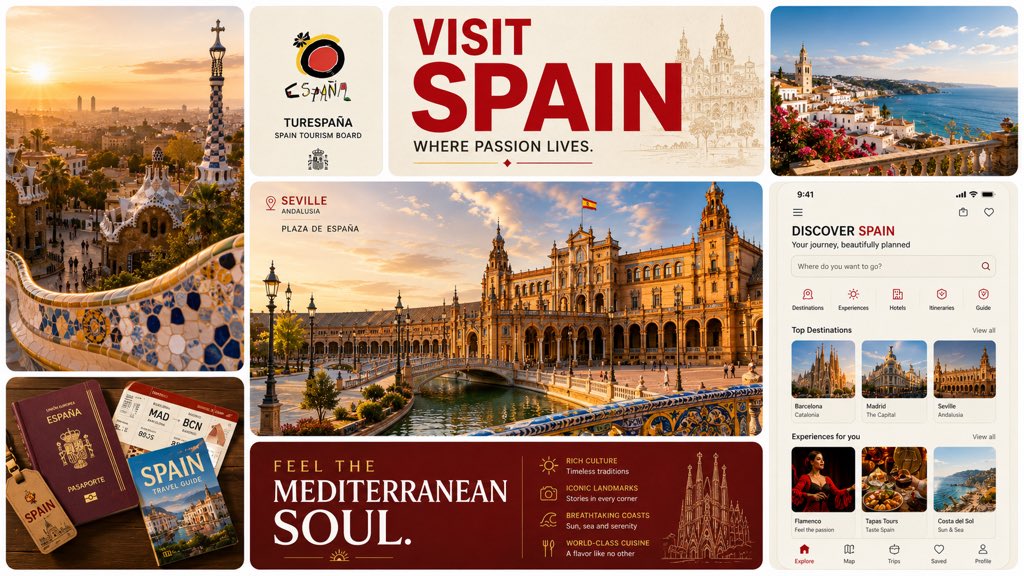 Spain Tourism Bento Grid Campaign Poster — AI result, variation 4 of 4
