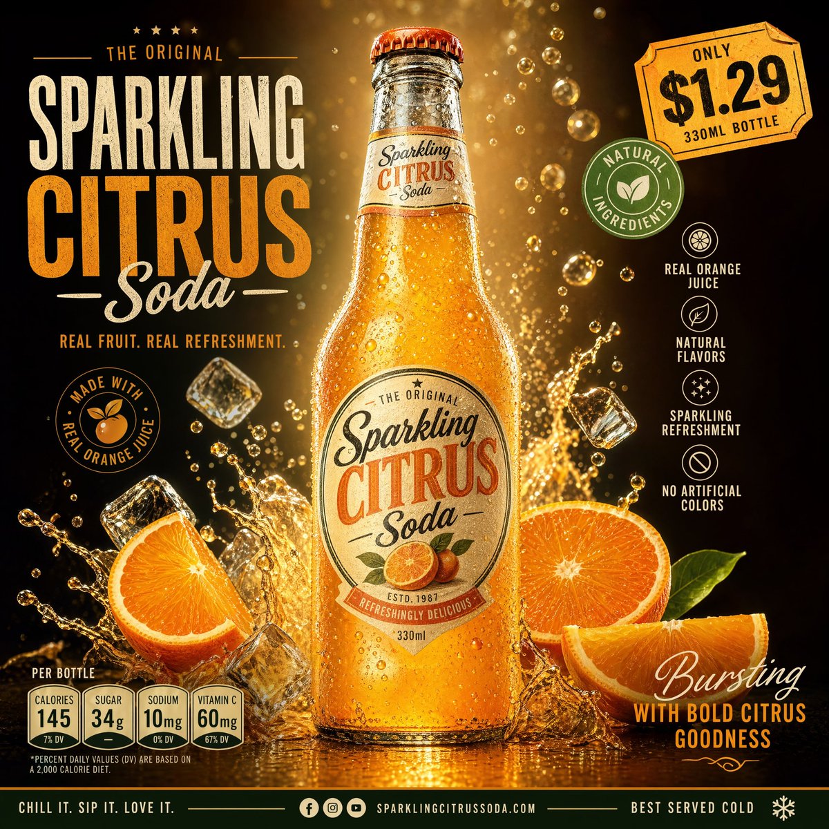 Sparkling Citrus Soda Ad Poster With Splash — AI result, variation 2 of 2