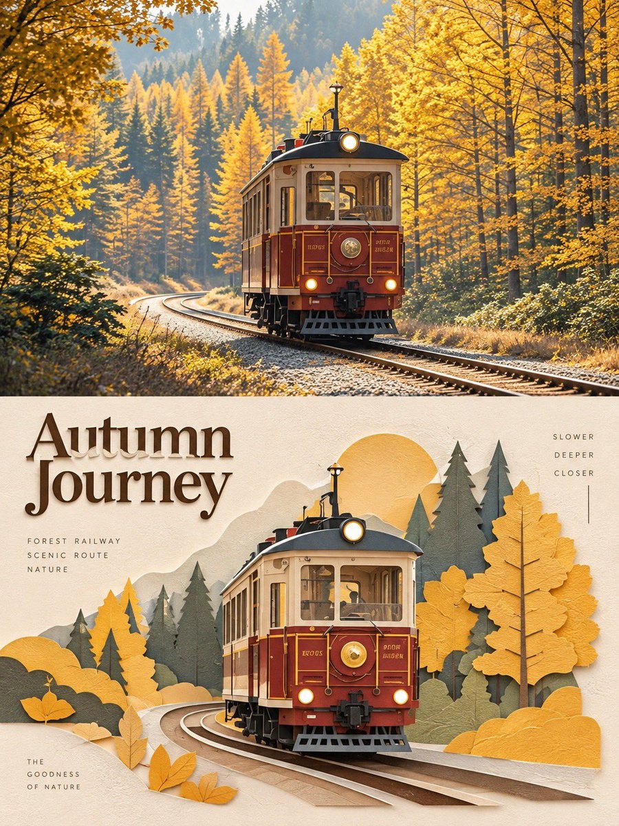 Split-Panel Travel Poster in Photo and Paper Craft — AI result, variation 3 of 3