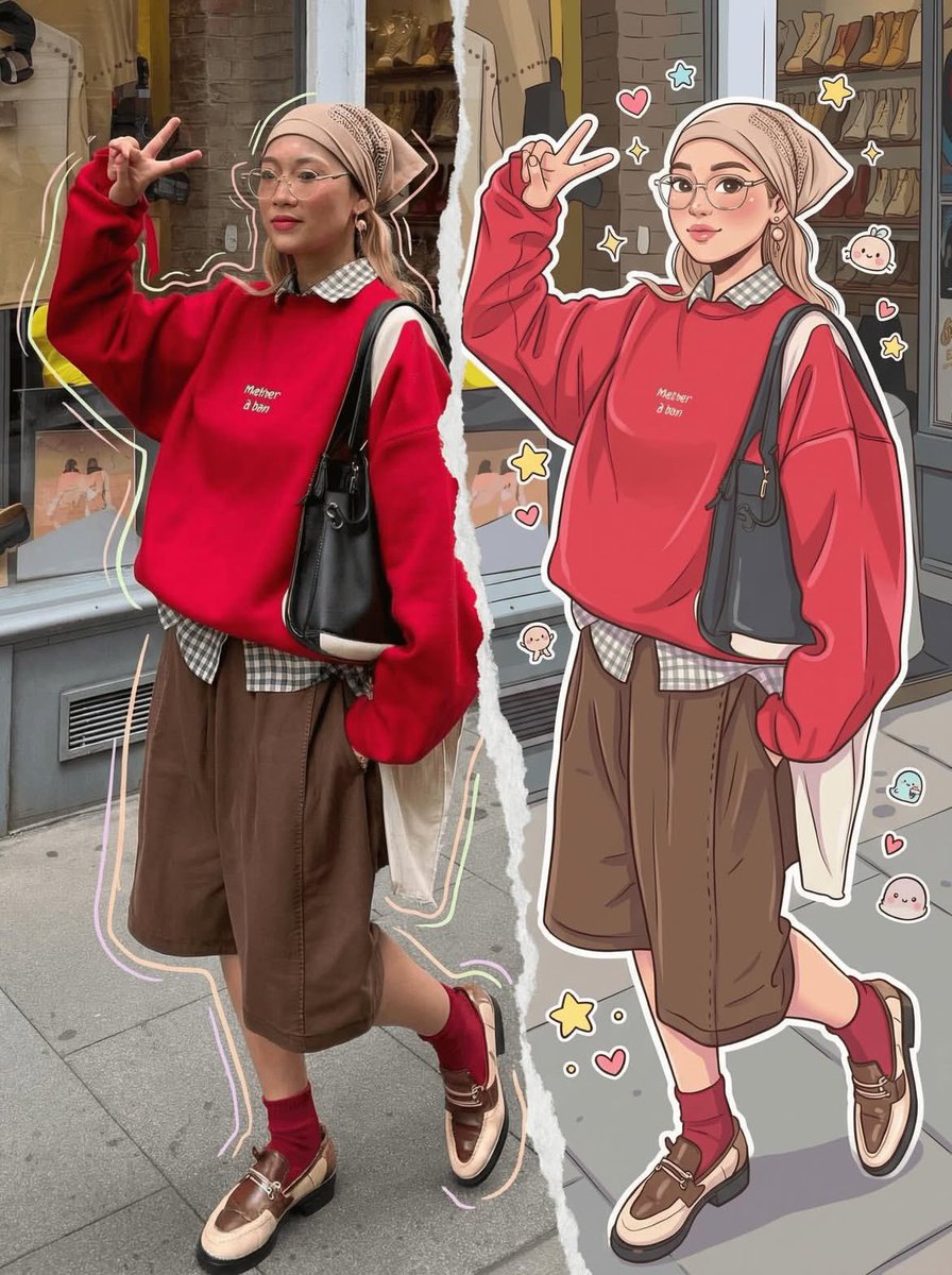 Split Photo and Cartoon Portrait Transition — AI result, variation 3 of 3
