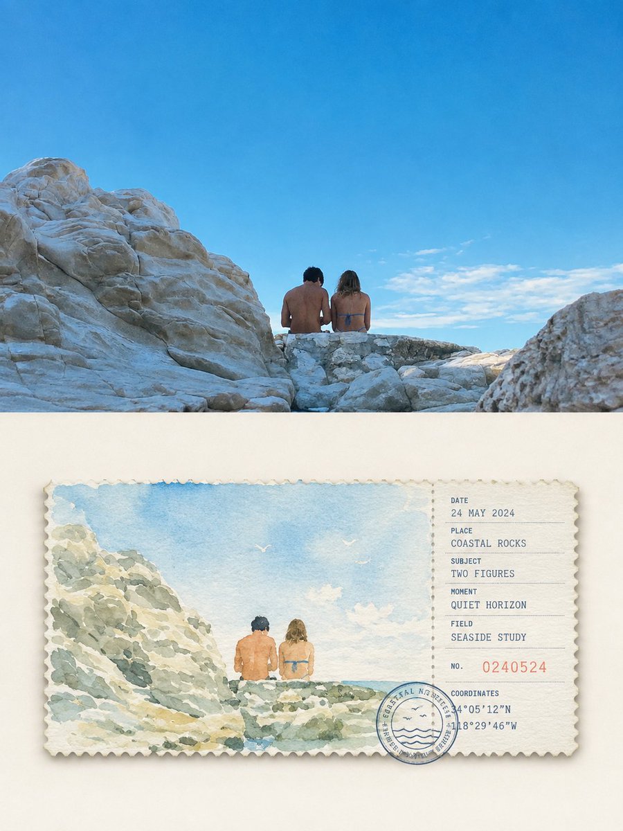 Split Photo Poster With Watercolor Travel Sketch — AI result, variation 4 of 4