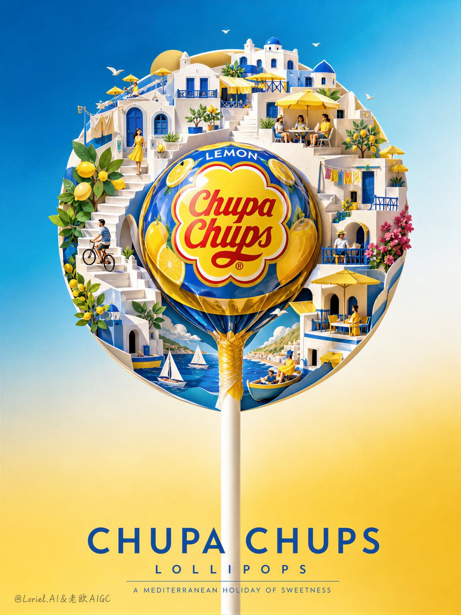 Strawberry Papercraft City Lollipop Ad Poster — AI result, variation 2 of 2
