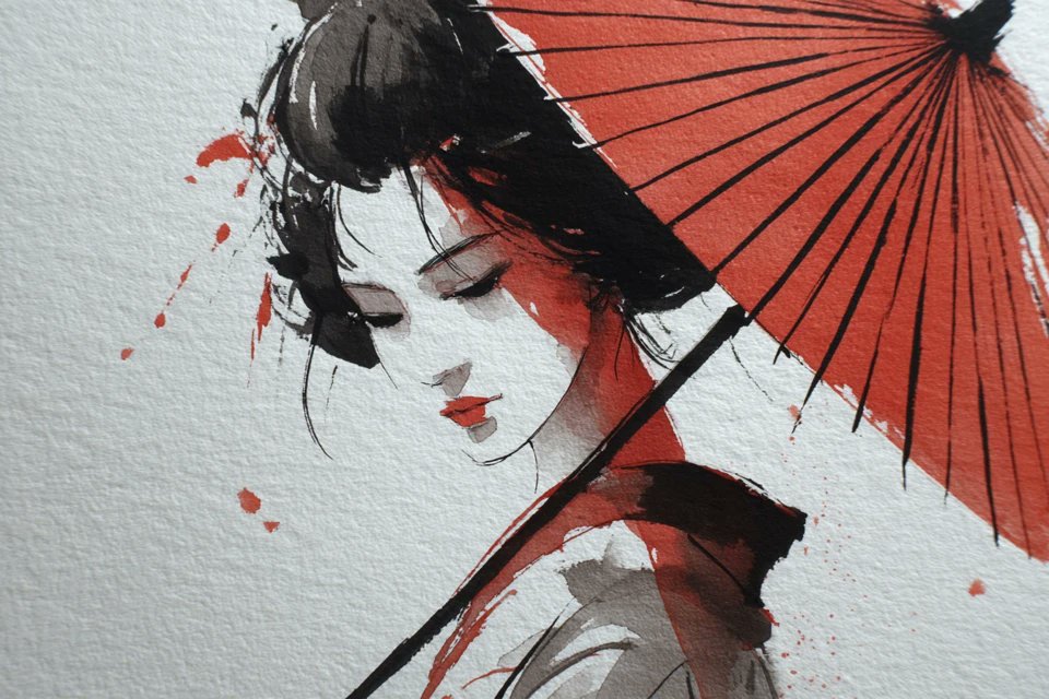Sumi-e Ink Wash Painting With Watercolor Tints — AI result, variation 4 of 4
