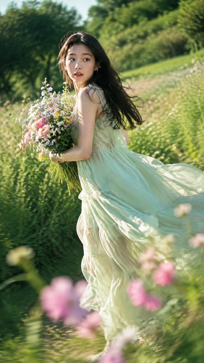 Summer Meadow Running Fashion Portrait — AI result, variation 2 of 4