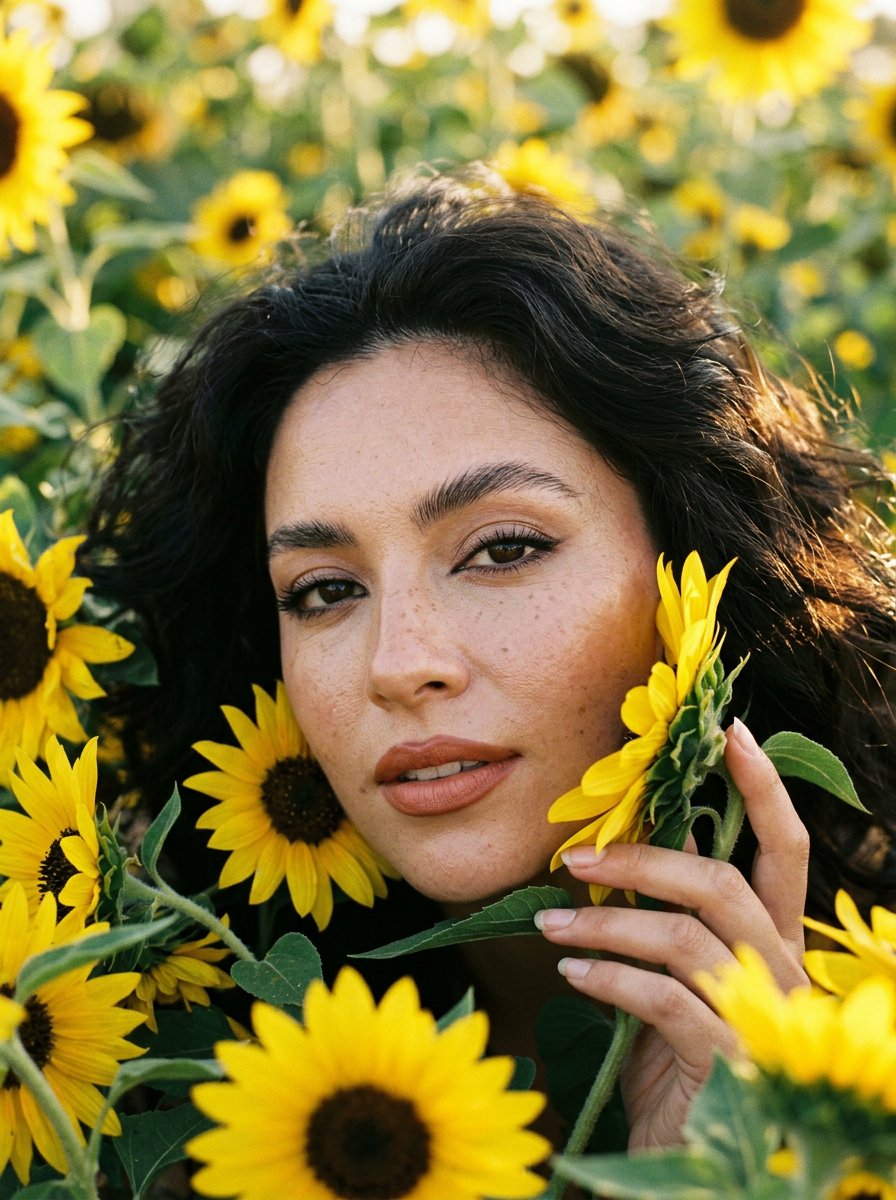 Sunflower Close-Up Portrait with Film Grain — AI result, variation 2 of 2