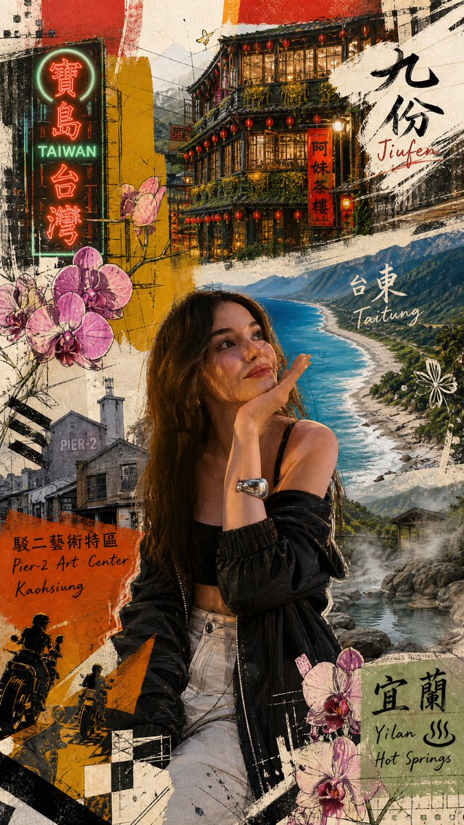 Taiwan Travel Scrapbook Collage Illustration — AI result, variation 2 of 2