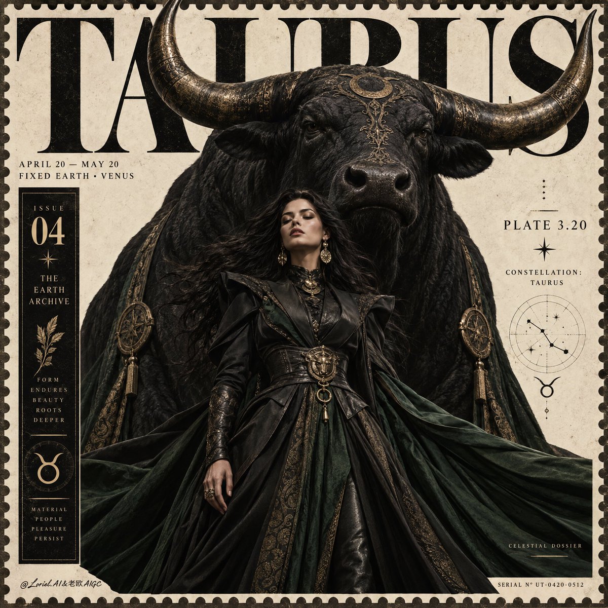 Taurus Zodiac Couture Cover Poster with Bull — AI result, variation 2 of 3