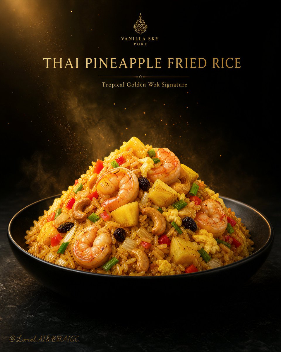 Thai Pineapple Fried Rice Fine-Dining Poster in Golden Light — AI result, variation 2 of 2
