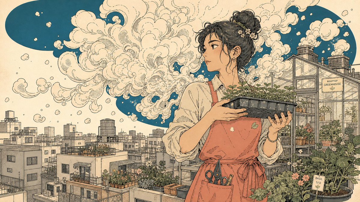 Thought Clouds Over a City Line Art Scene — AI result, variation 4 of 4