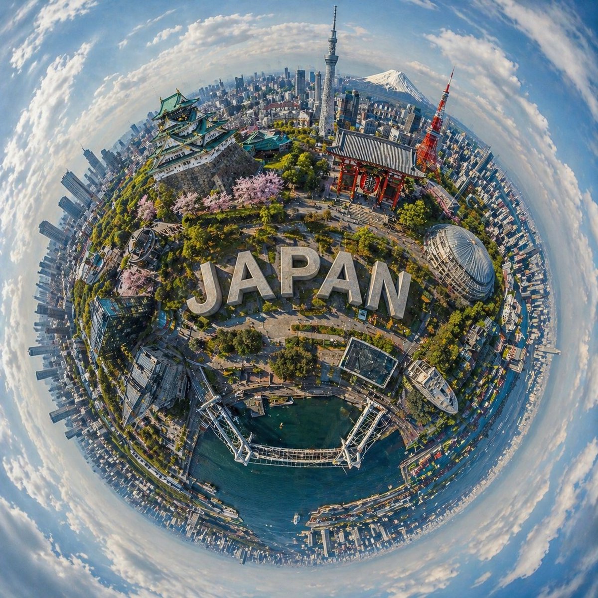 Tiny Planet City Panorama With 3D Typography — AI result, variation 2 of 2