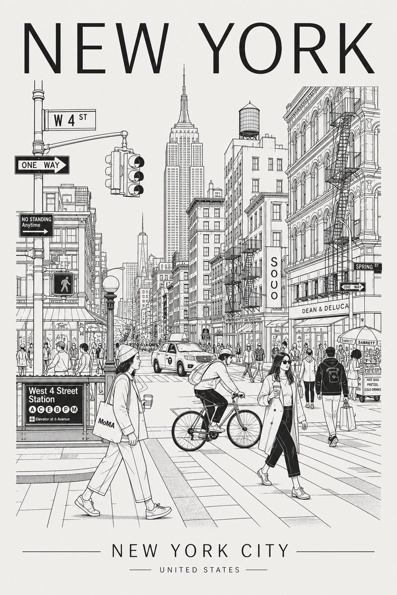Tokyo Street Life Line-Art Travel Poster — AI result, variation 2 of 2