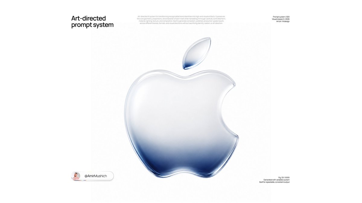 A brand's own symbol rebuilt as a thick, pale frosted-glass object, with a soft band of color glowing from inside its lower part. The result reads as premium…