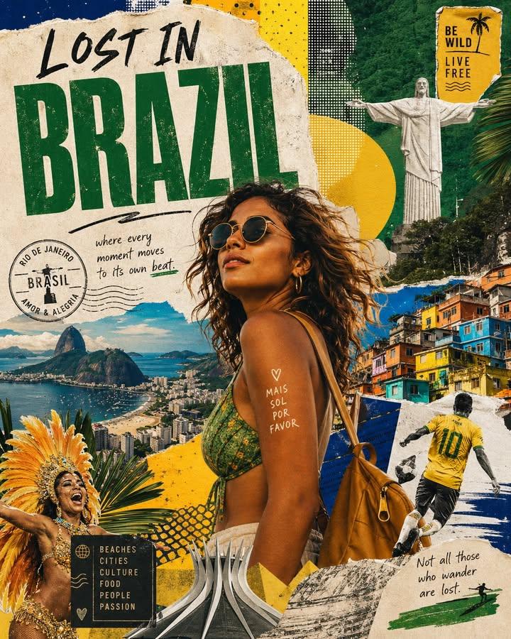Travel Collage Poster With Tourist and Landmarks — AI result, variation 2 of 2