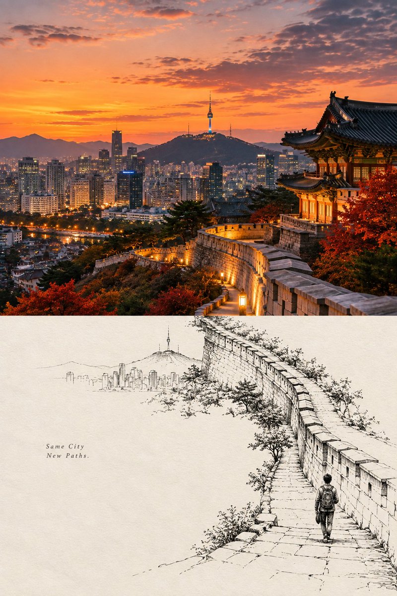 Travel Photo Turning Into Ink Sketch Poster — AI result, variation 2 of 4
