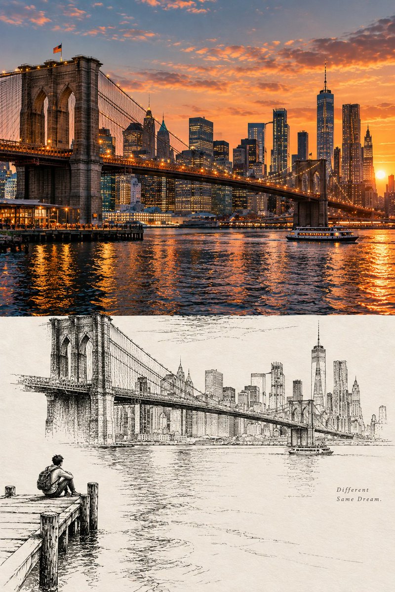 Travel Photo Turning Into Ink Sketch Poster — AI result, variation 4 of 4