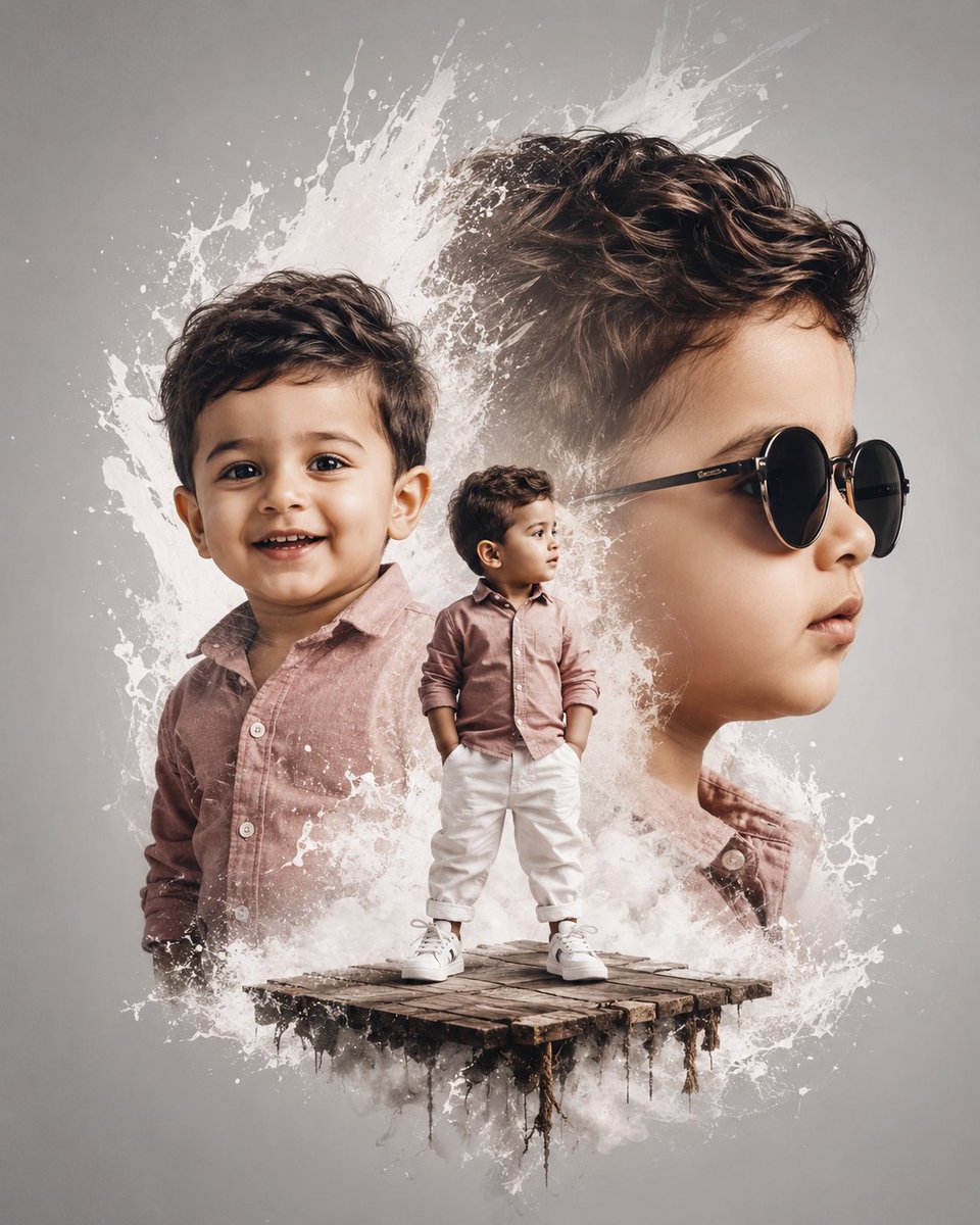 Triple Portrait Movie Poster with Paint Splash — AI result, variation 2 of 2