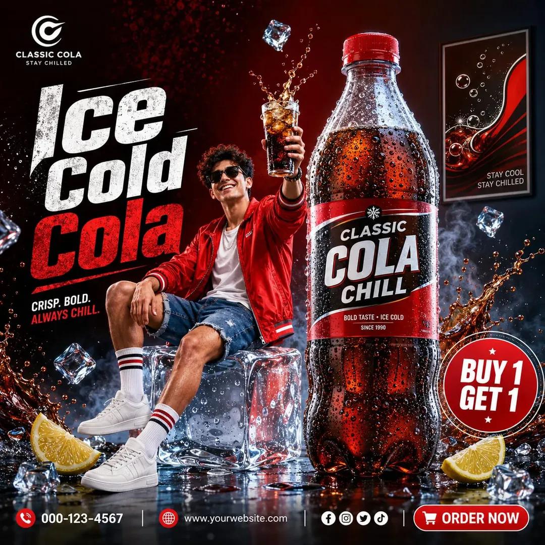 Tropical Product Ad with Model and Hero Bottle — AI result, variation 3 of 3